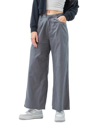 bewakoof women's solid super loose fit cotton wide leg pants_ 620031 grey_ 34