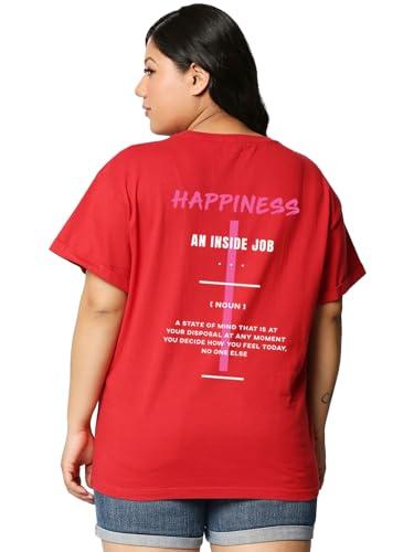 bewakoof women's typography boyfriend fit half sleeve round neck cotton plus size t-shirt_480099_red_6xl