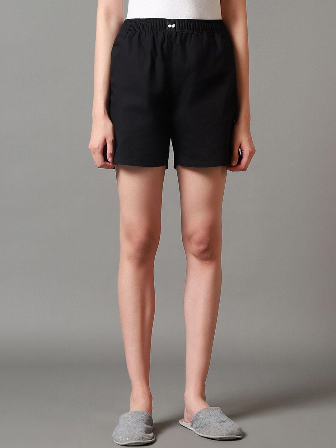 bewakoof women black pure cotton lounge shorts