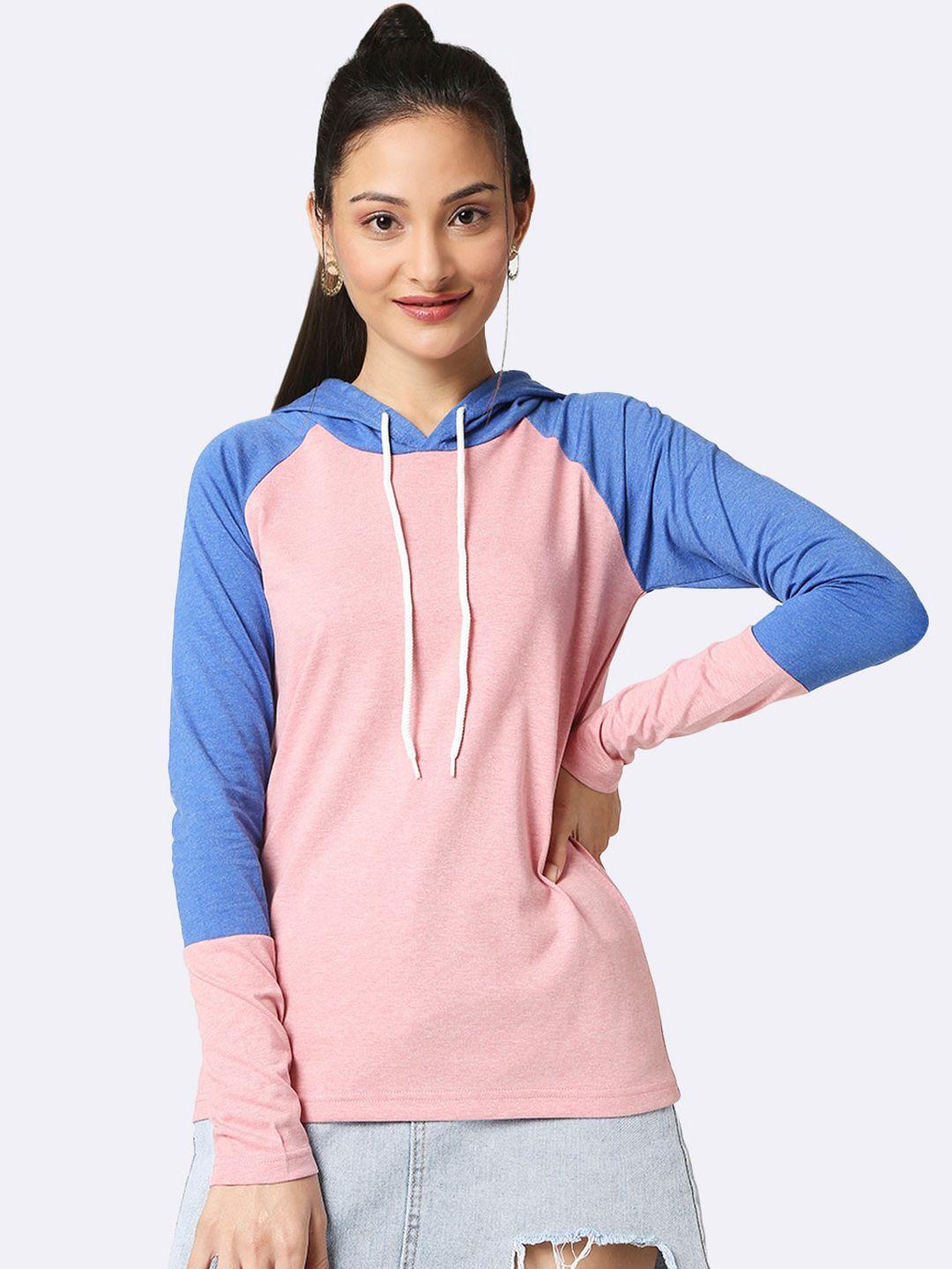 bewakoof women blue & white colourblocked sweatshirt