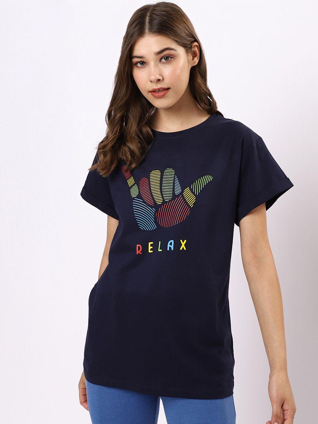 bewakoof women blue graphic printed cotton t-shirt