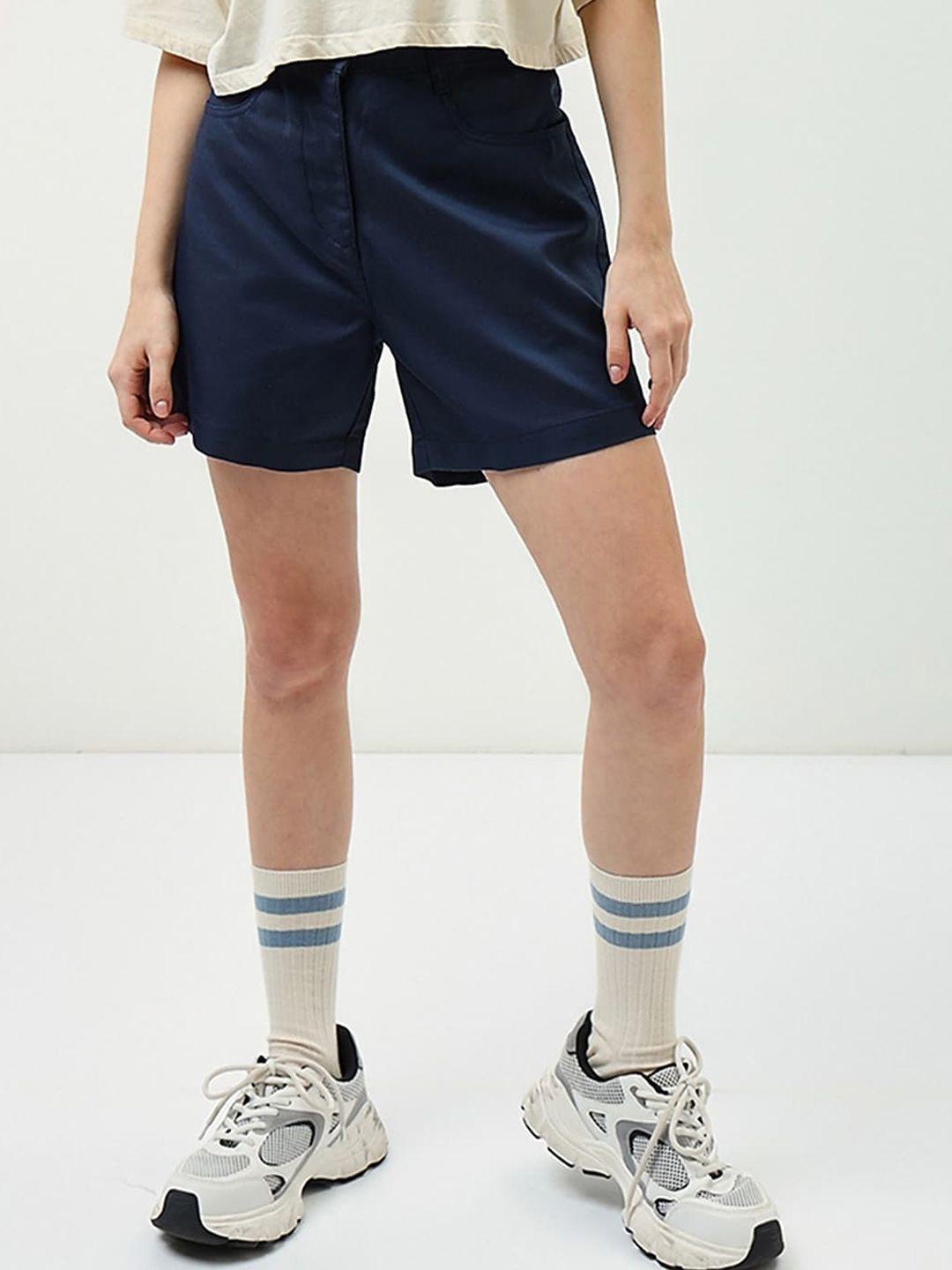 bewakoof women blue loose fit fashion shorts