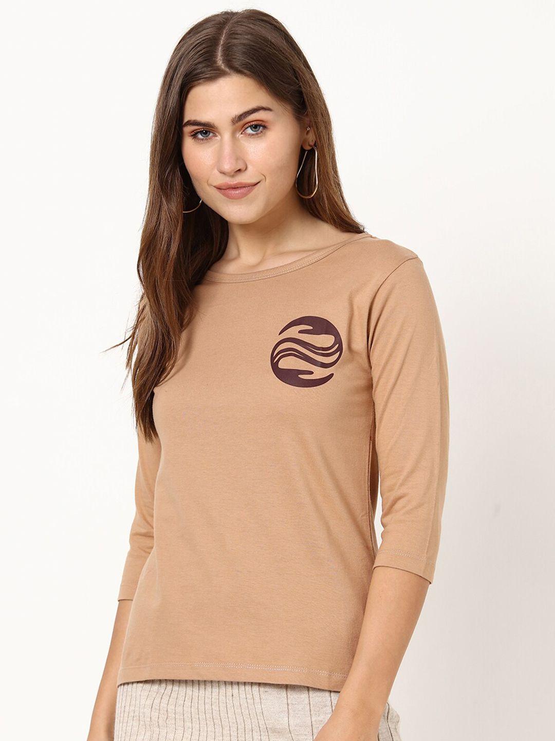 bewakoof women brown round neck cotton t-shirt