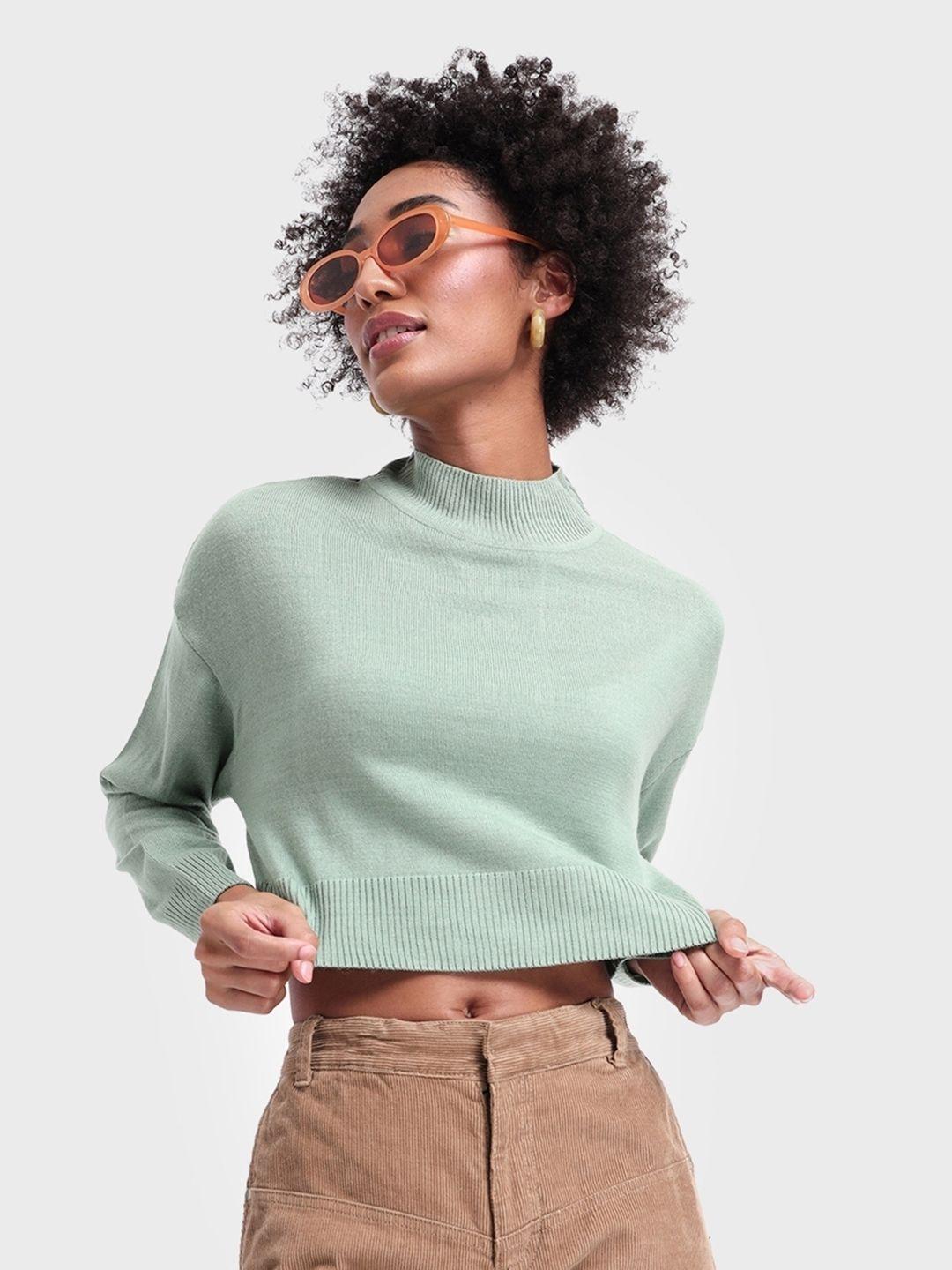 bewakoof women green crop pullover