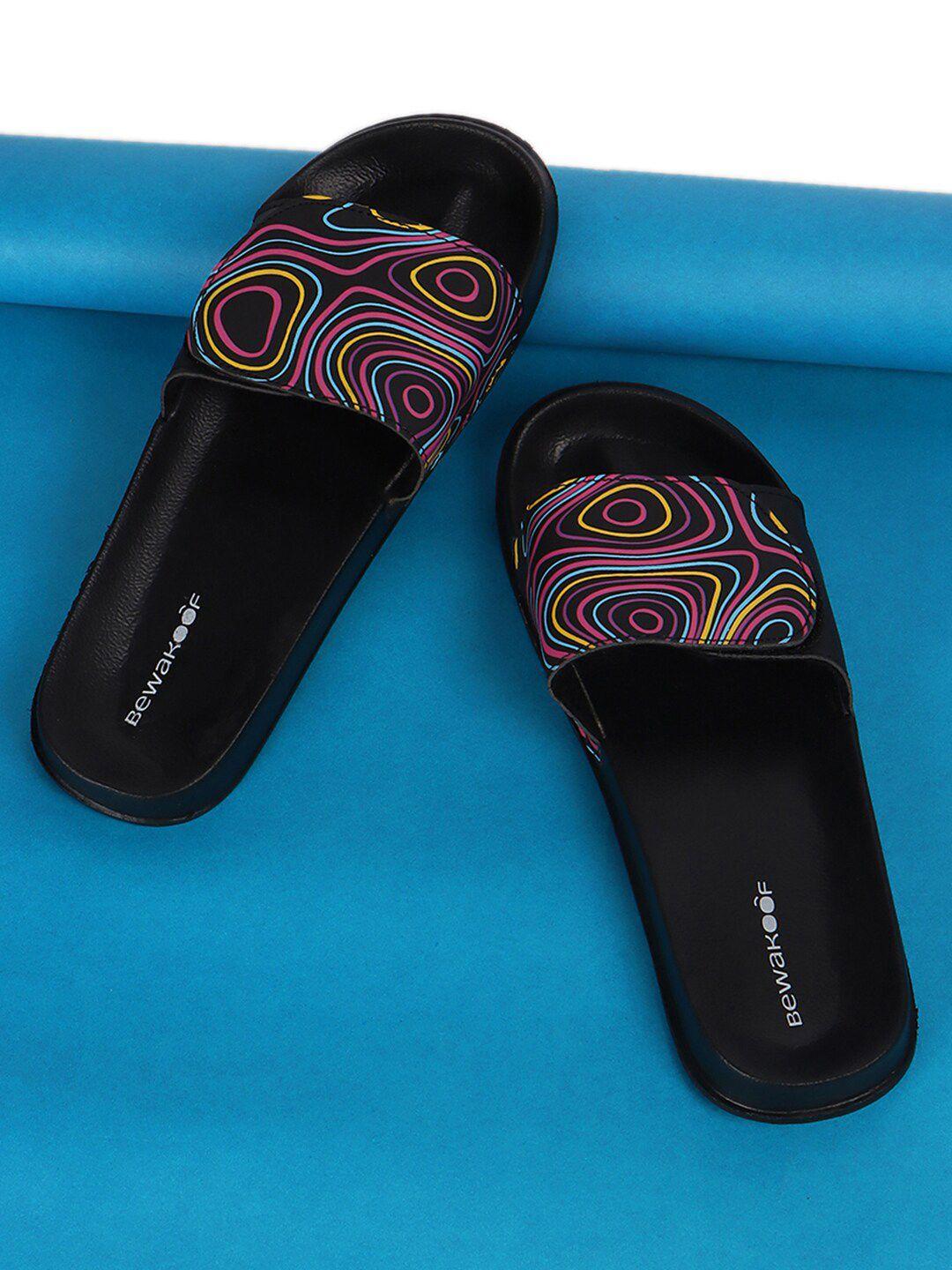 bewakoof women heat waves printed rubber sliders with velcro