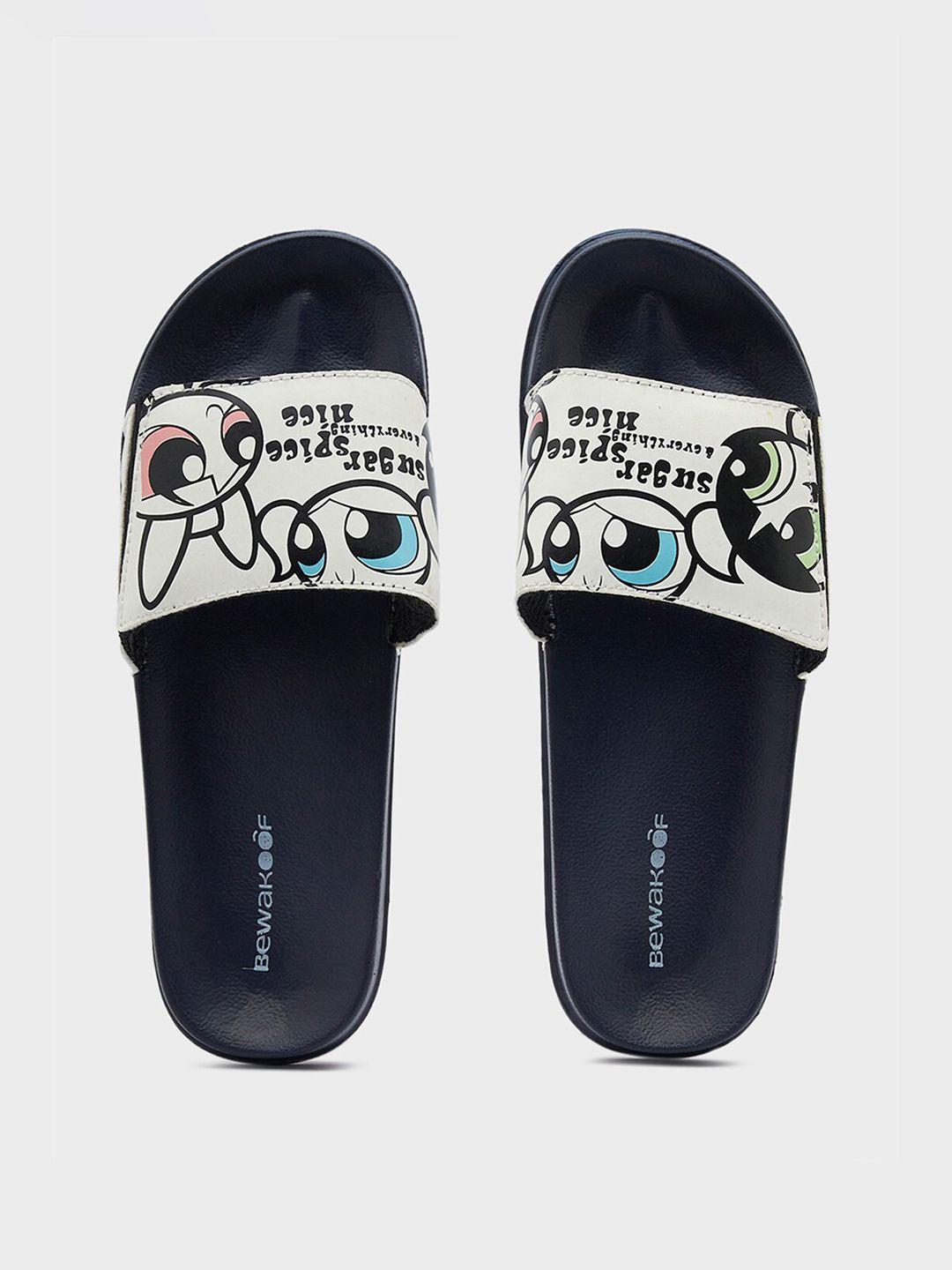 bewakoof women power puff girls printed rubber sliders