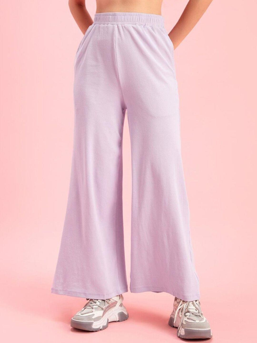 bewakoof women purple high-rise cotton trousers