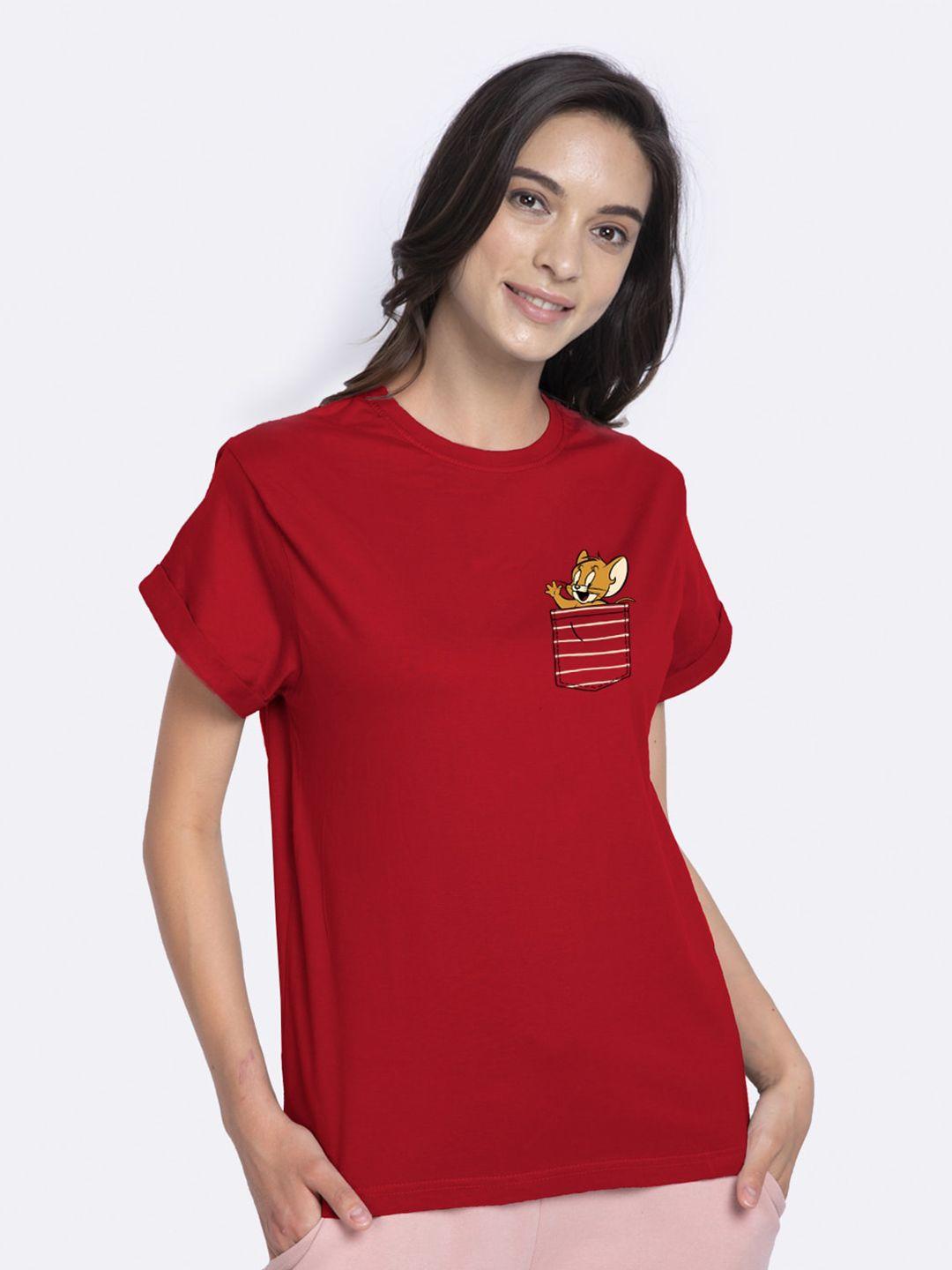 bewakoof women red jerry printed boyfriend t-shirt