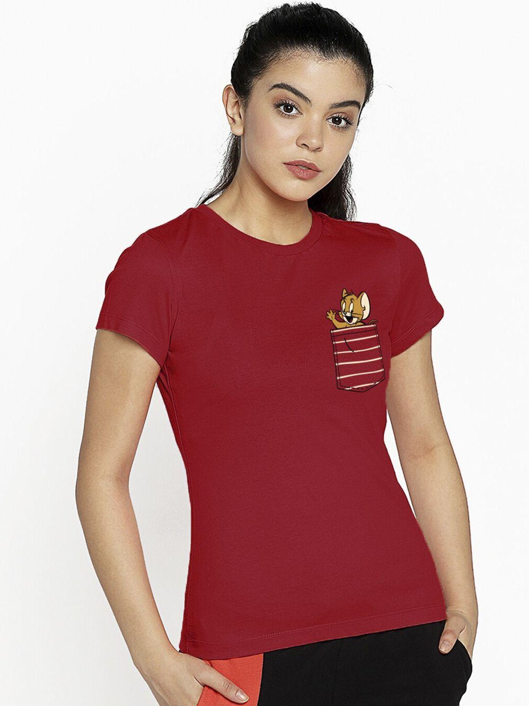 bewakoof women red tom & jerry round neck t-shirt