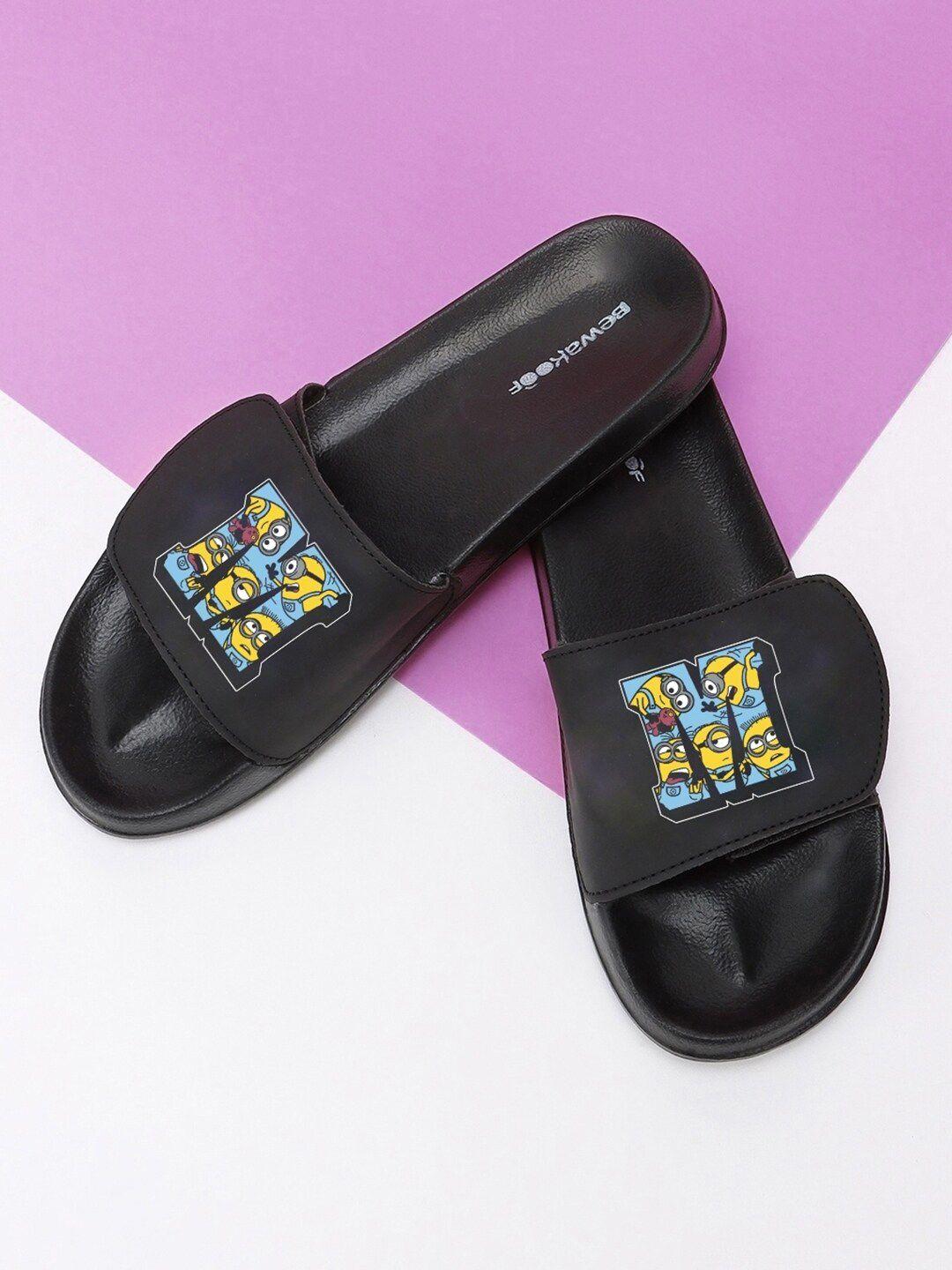 bewakoof women team minion printed adjustable velcro sliders sliders