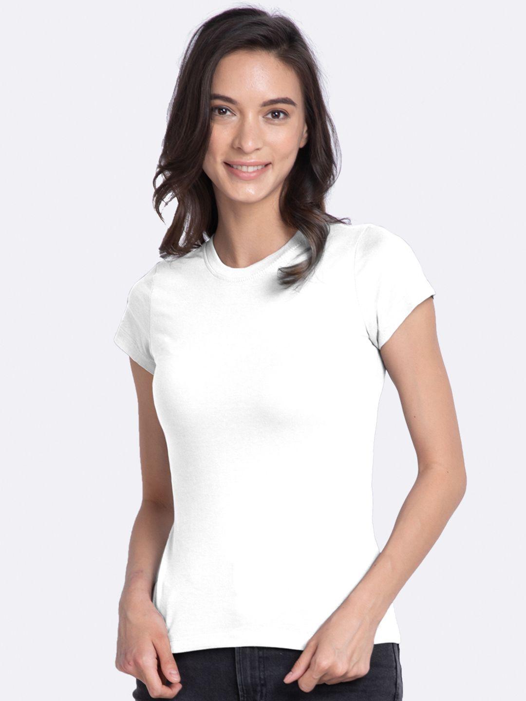 bewakoof women white solid round neck t-shirt