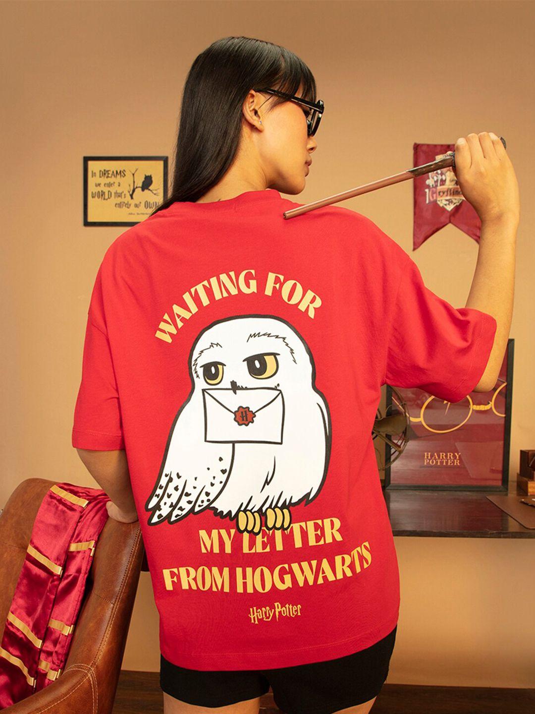 bewakoof x harry potter typography printed pure cotton oversized fit t-shirt