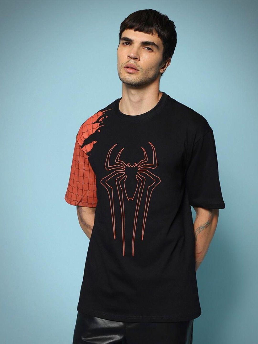 bewakoof x official marvel merchandise webbed suit graphic printed oversized t-shirt