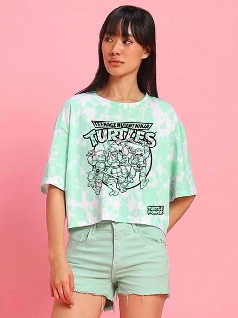 bewakoof x official teenage mutant ninja turtles white & green turtles squad oversized top