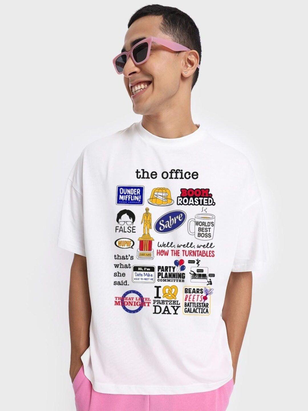 bewakoof x official the office merchandise the office doodle printed oversized t-shirt