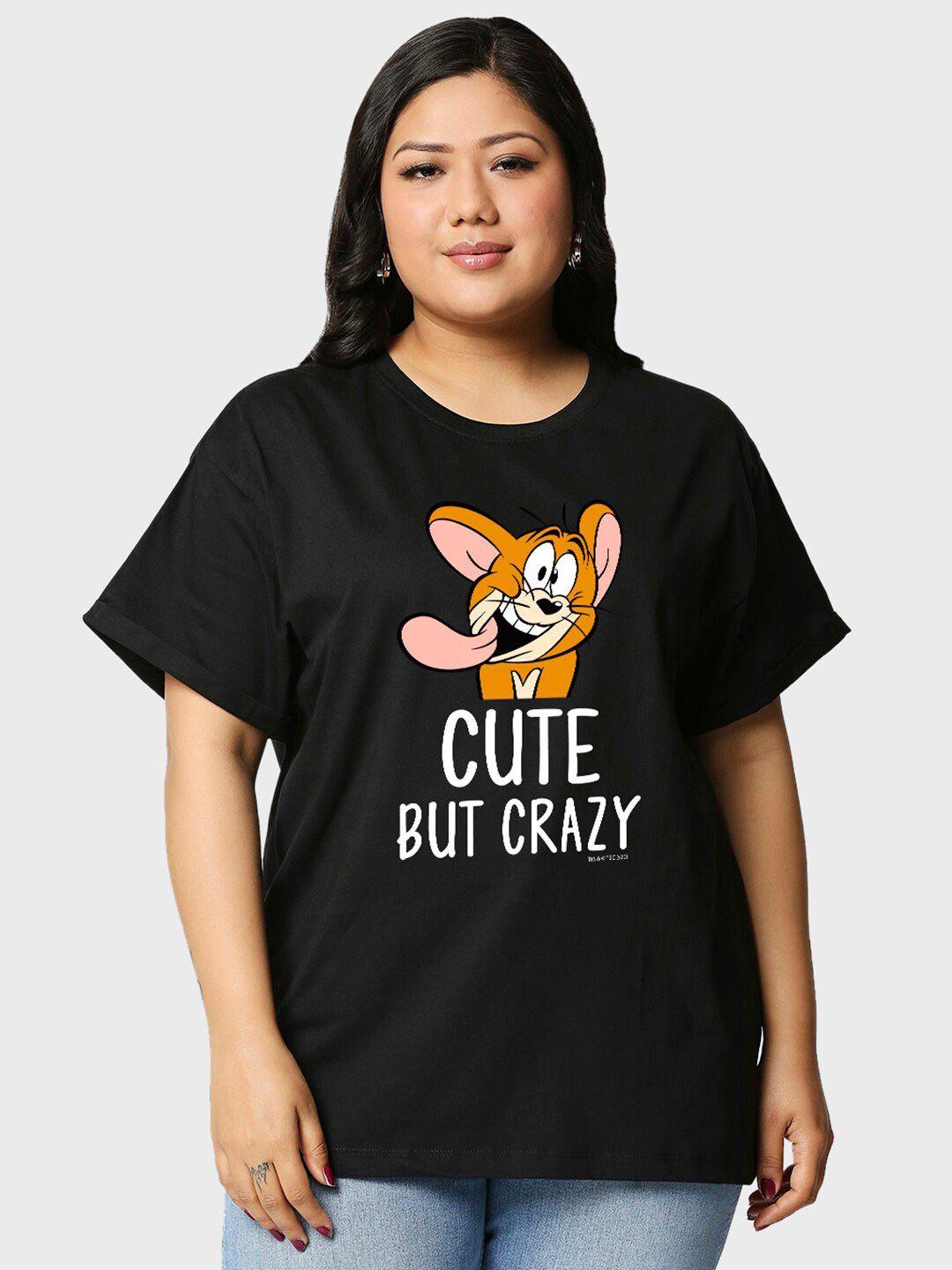 bewakoof x official tom & jerry merchandise cute but crazy printed plus size t-shirt