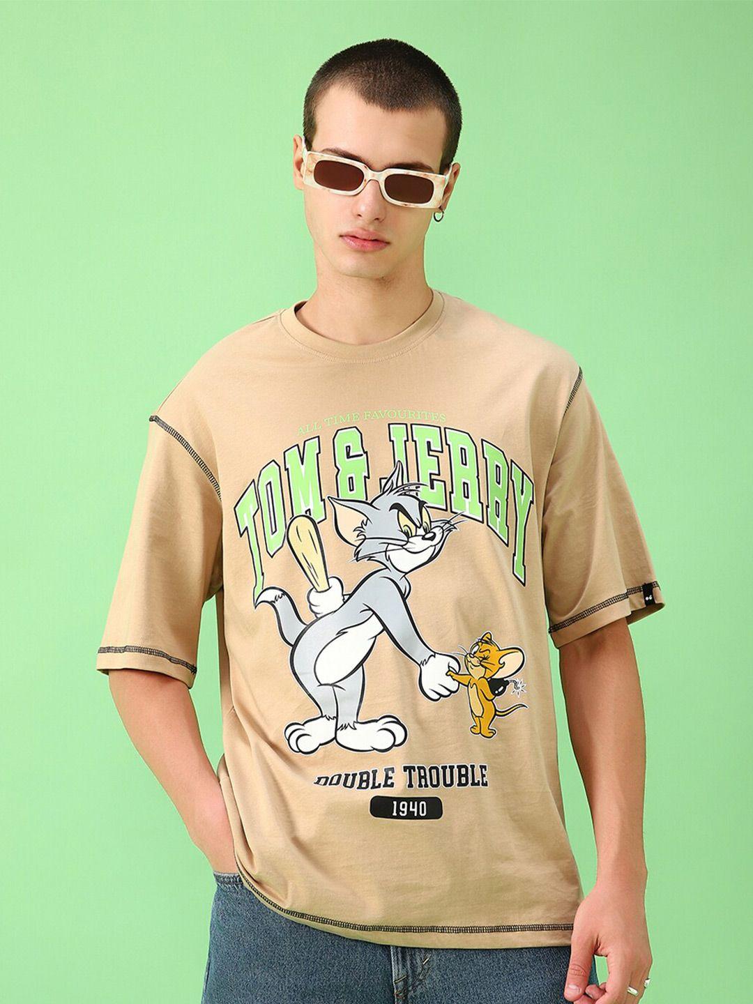 bewakoof x official tom & jerry merchandise men double trouble printed oversized t-shirt