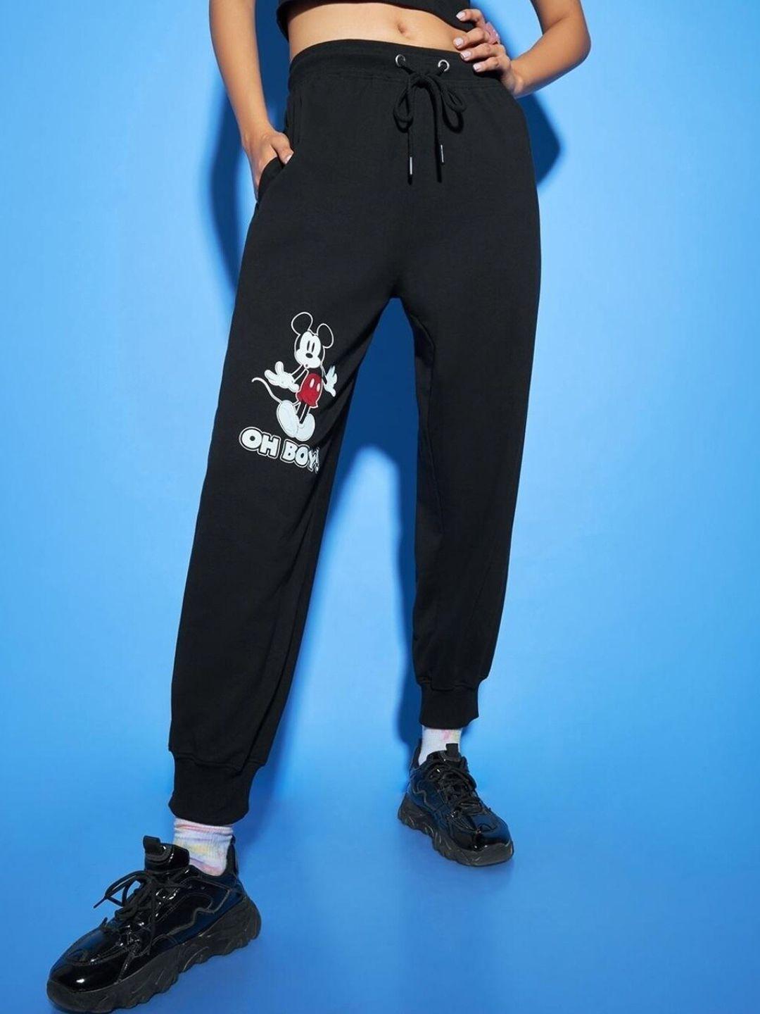 bewakoof x streetwear women black solid cotton oversized joggers