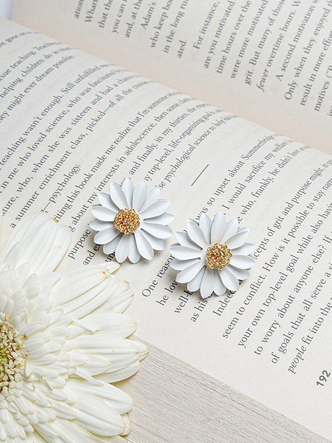 bewitched white & yellow floral studs earrings