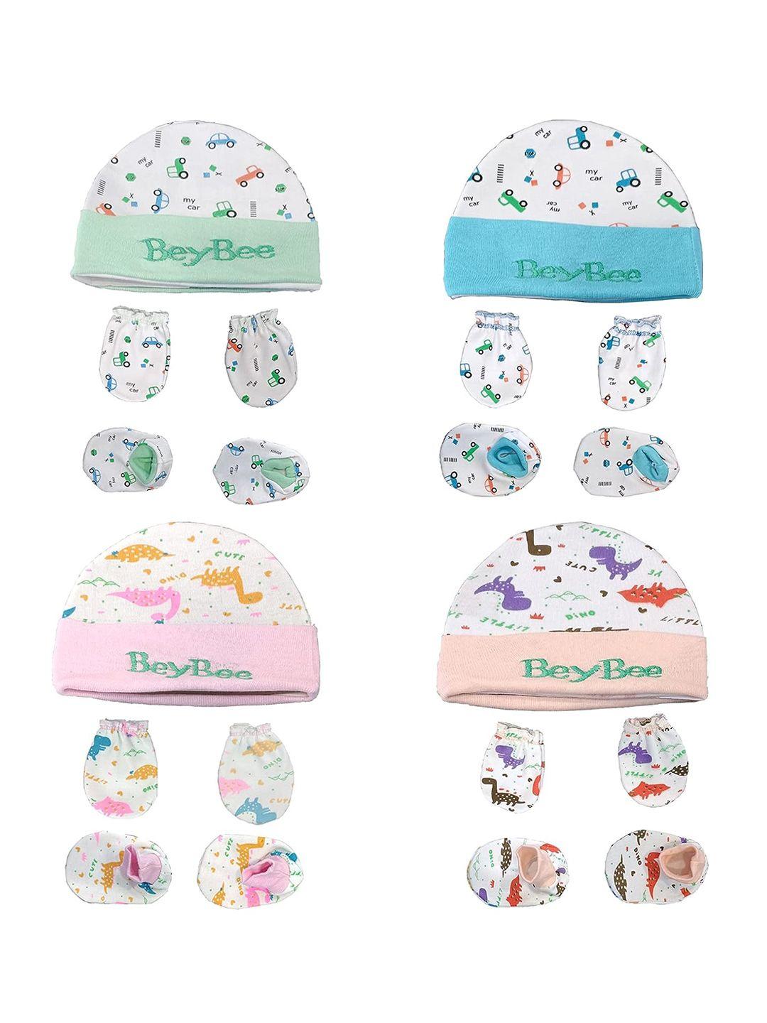 beybee infants pack of 4 printed organic cotton mittens with cap & booties
