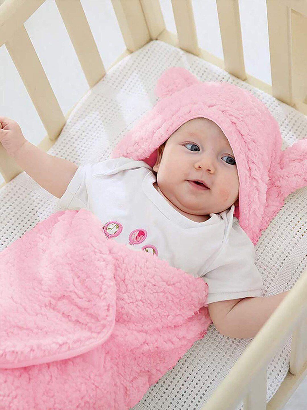 beybee pink hooded baby blanket cum wrapper