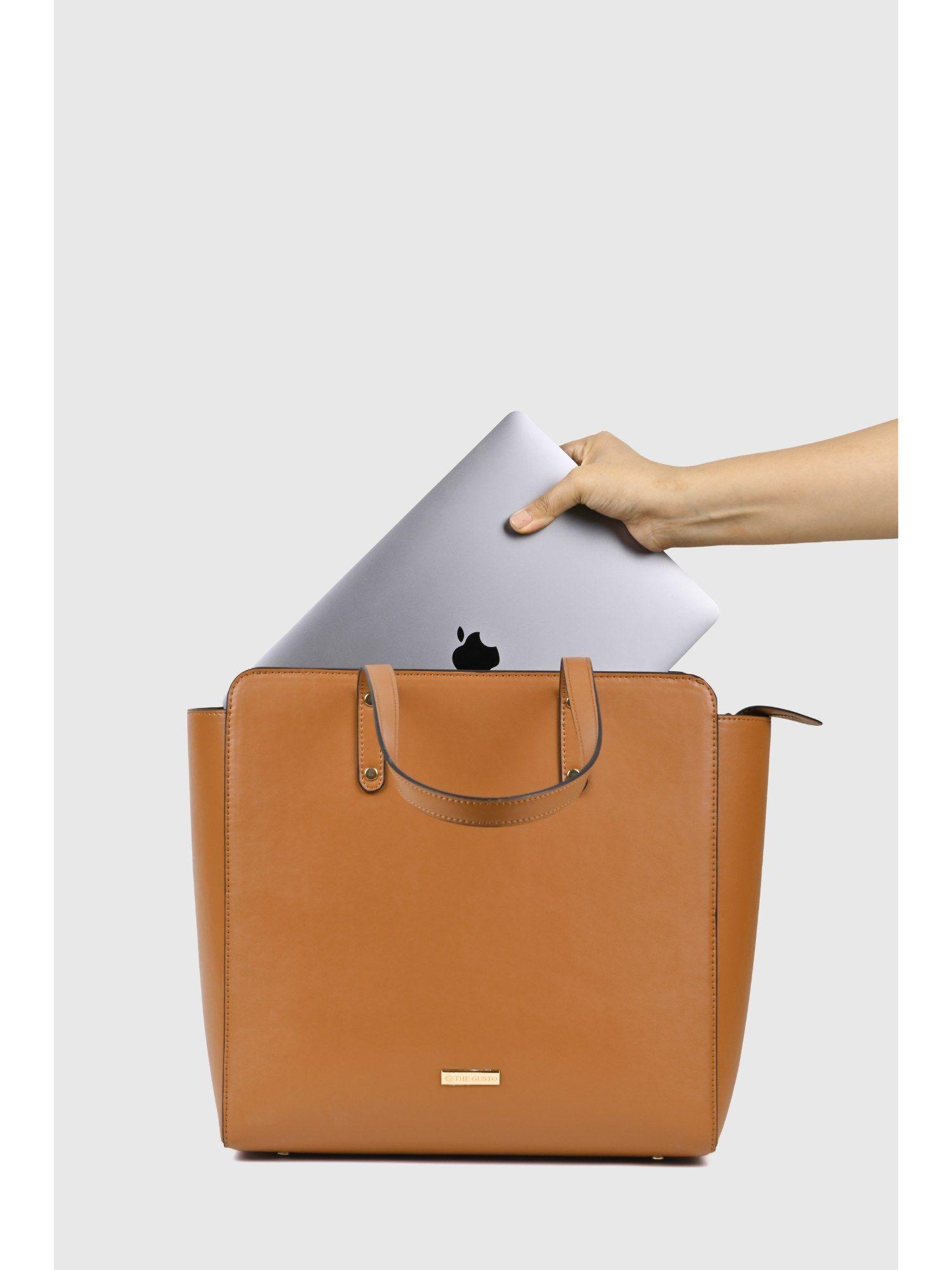 beyond plus tote bag with zipper -tan (m)