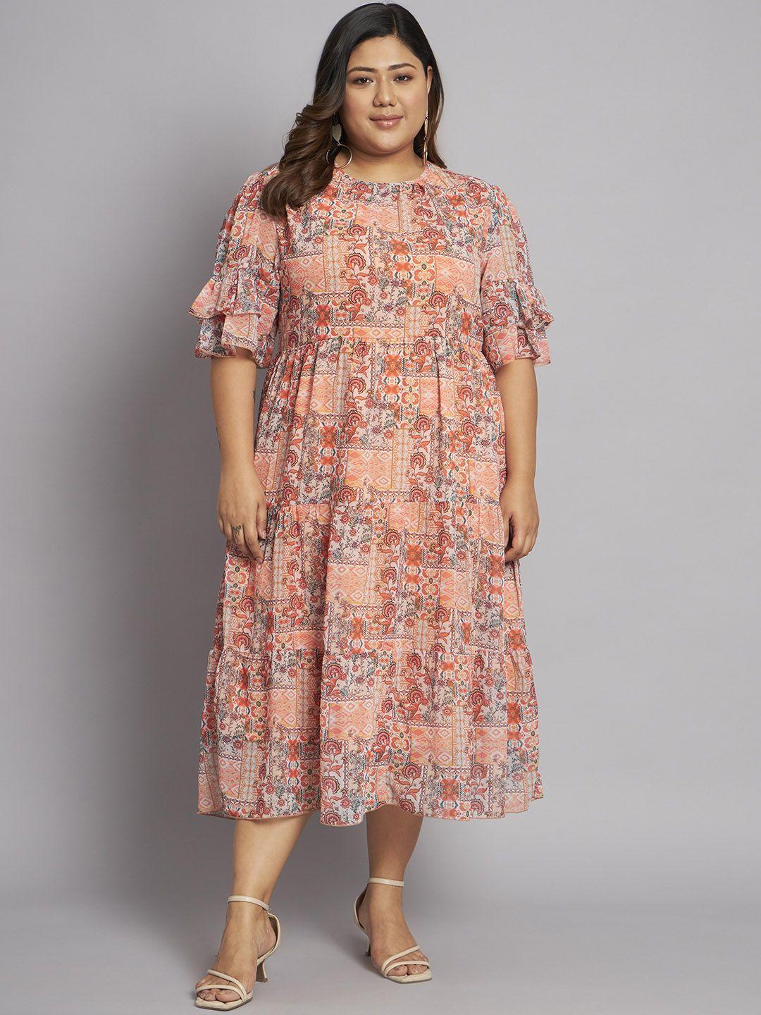 beyound size - the dry state plus size ethnic motifs printed fit & flare midi dress