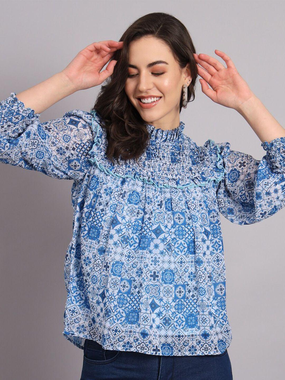 beyound size - the dry state blue floral print georgette blouson top