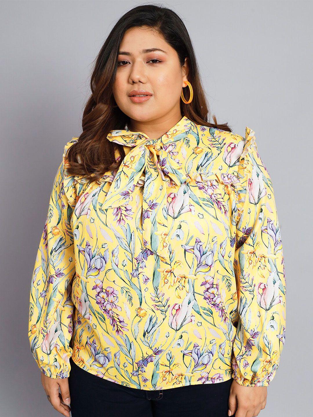 beyound size - the dry state plus size floral printed tie-up neck puff sleeve top
