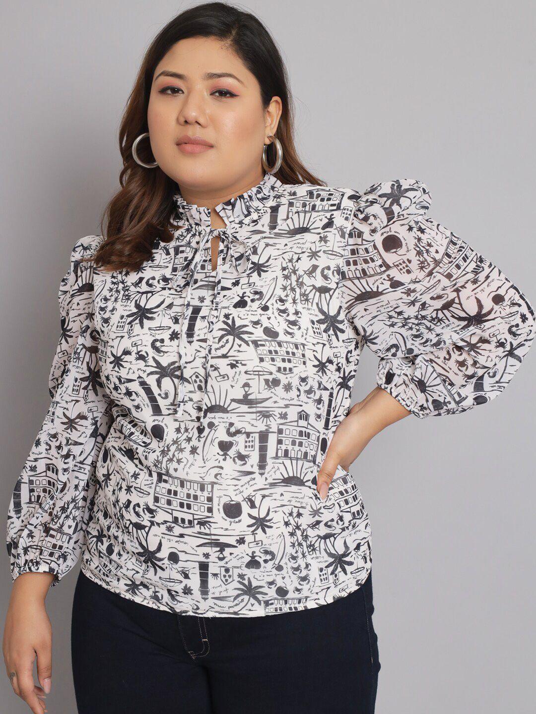 beyound size - the dry state plus size printed tie-up neck top