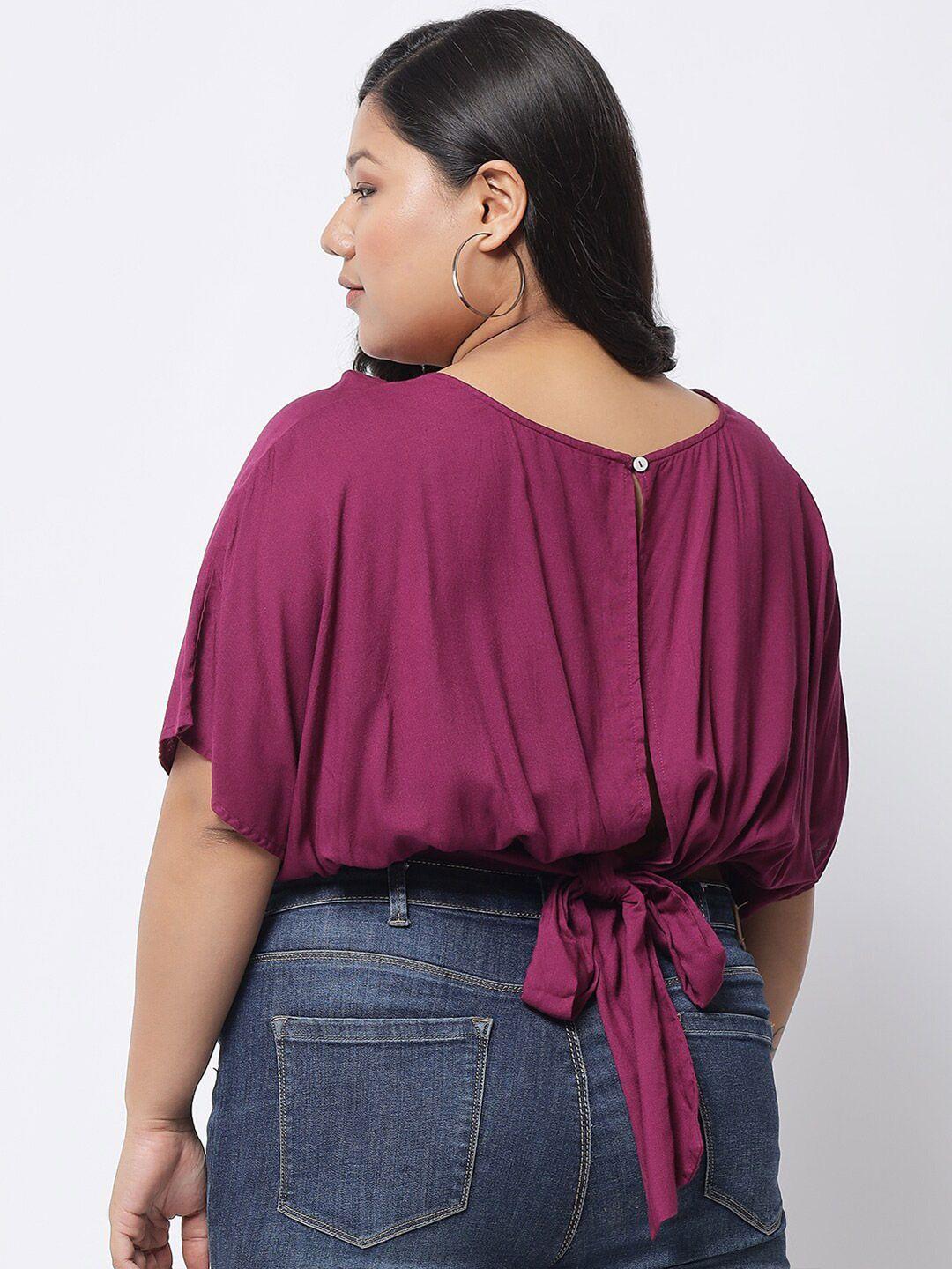 beyound size - the dry state plus size women purple styled back crop top