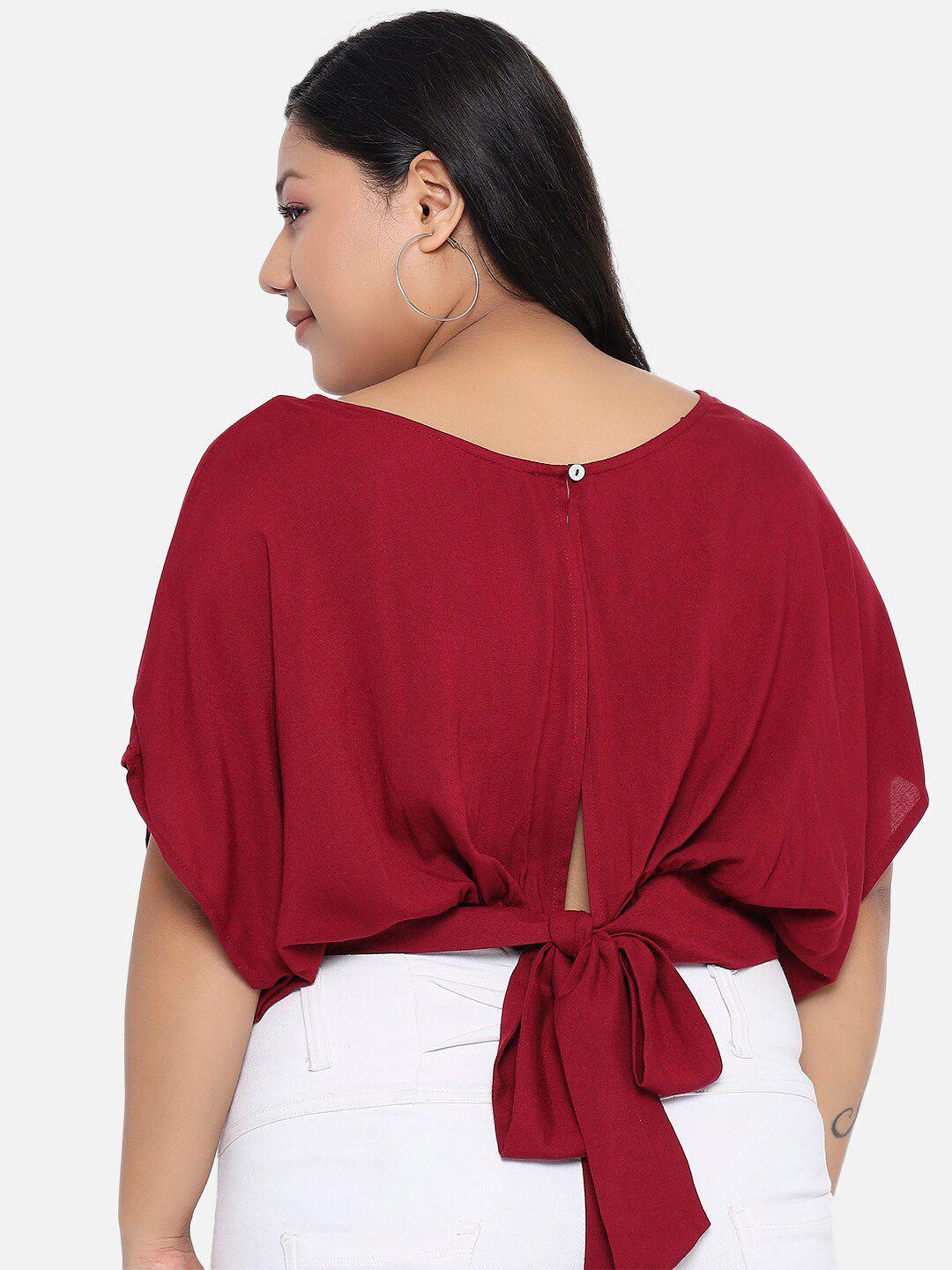 beyound size - the dry state women maroon extended sleeves styled back top