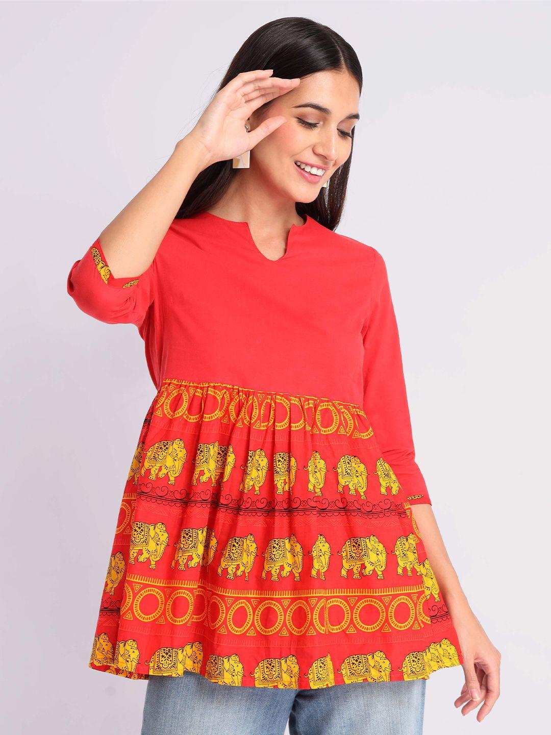 beyoung ethnic motifs printed a-line pure cotton top