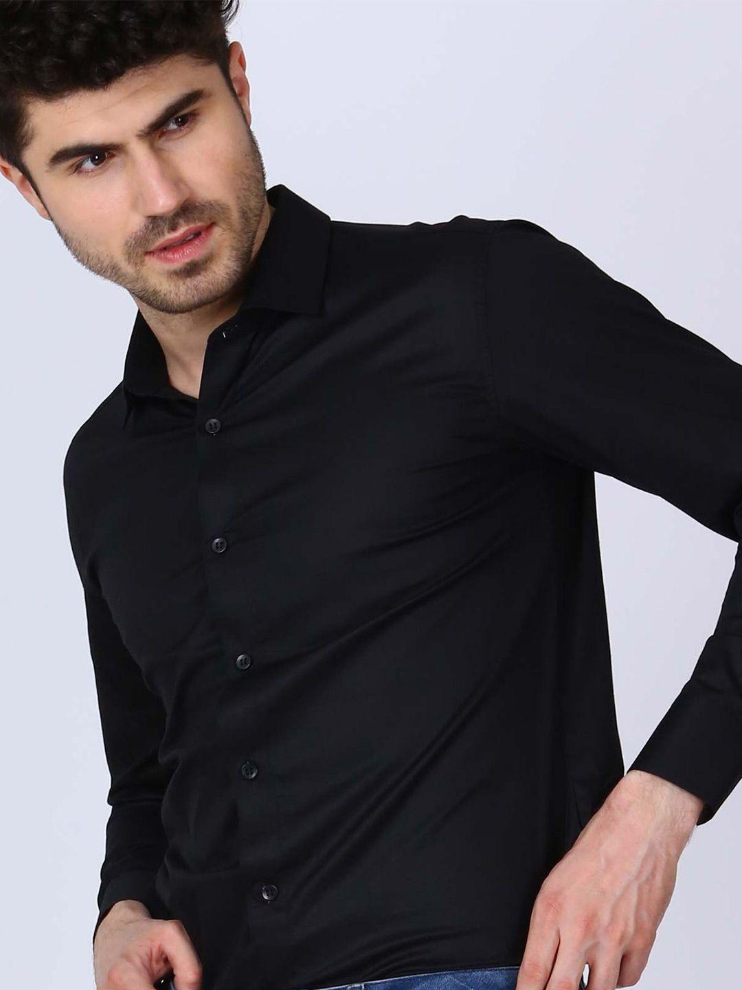 beyours men black classic opaque casual shirt