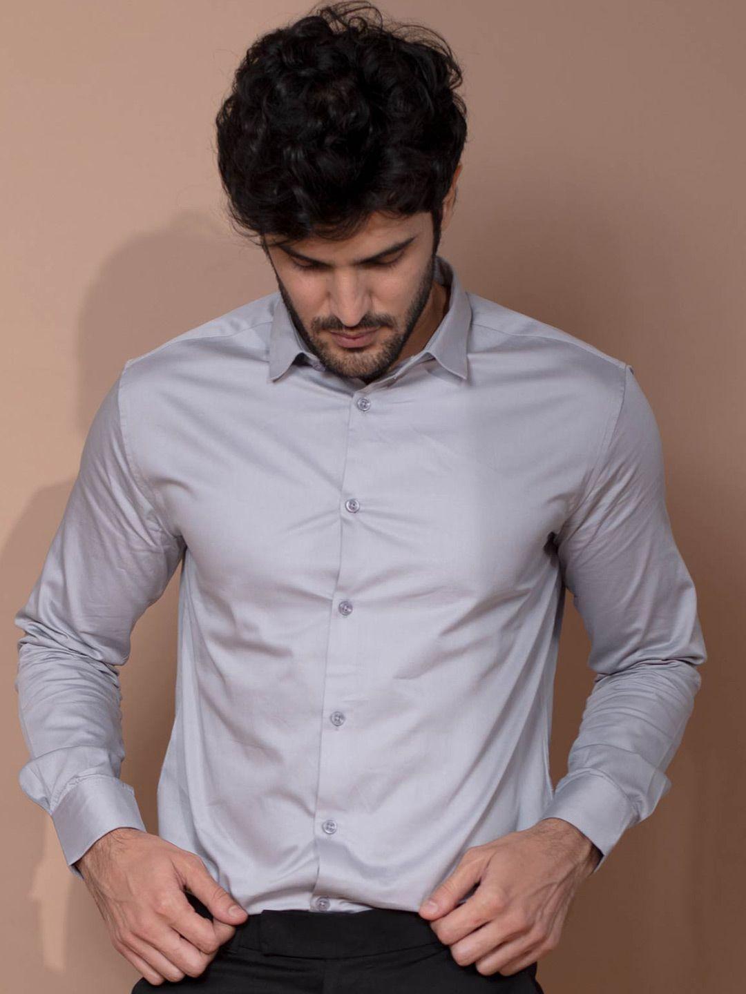 beyours men grey classic opaque casual shirt