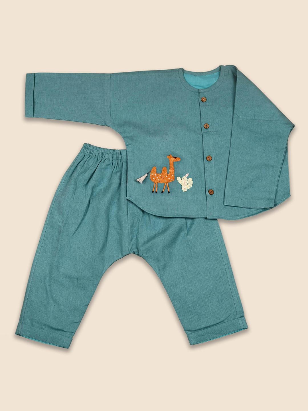 bhaakur kids printed cotton shirt with trouser set