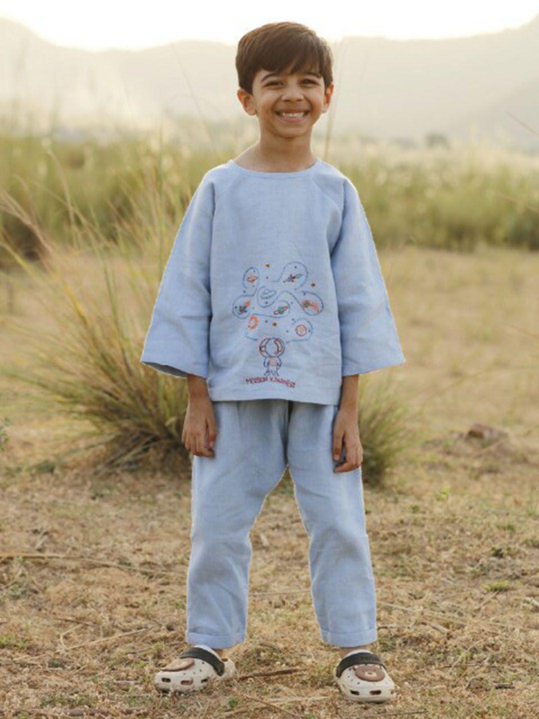 bhaakur-unisex-kids-linen-printed-t-shirt-with-trouser-clothing-set