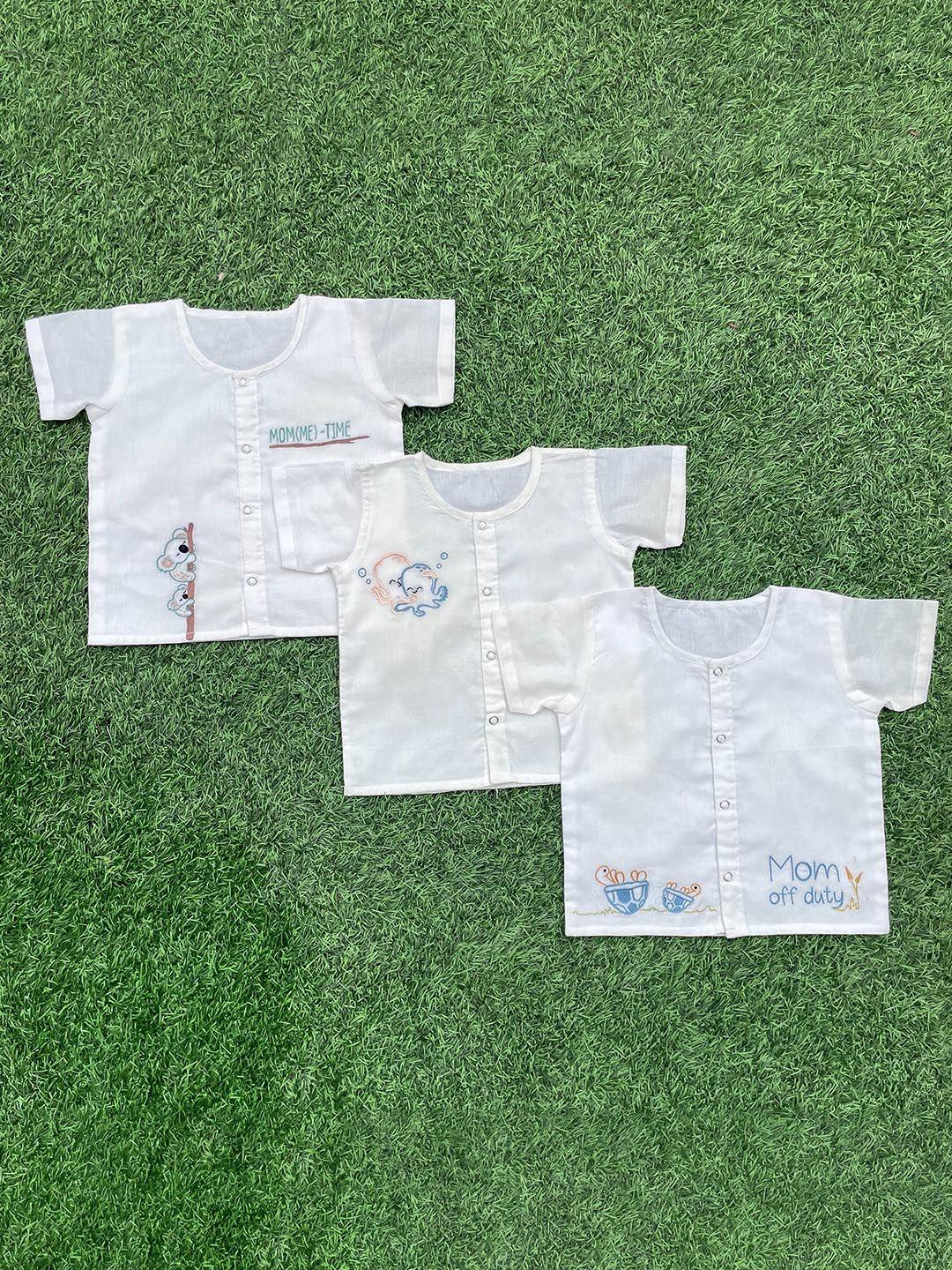 bhaakur kids set of 3 white comfort printed casual shirt