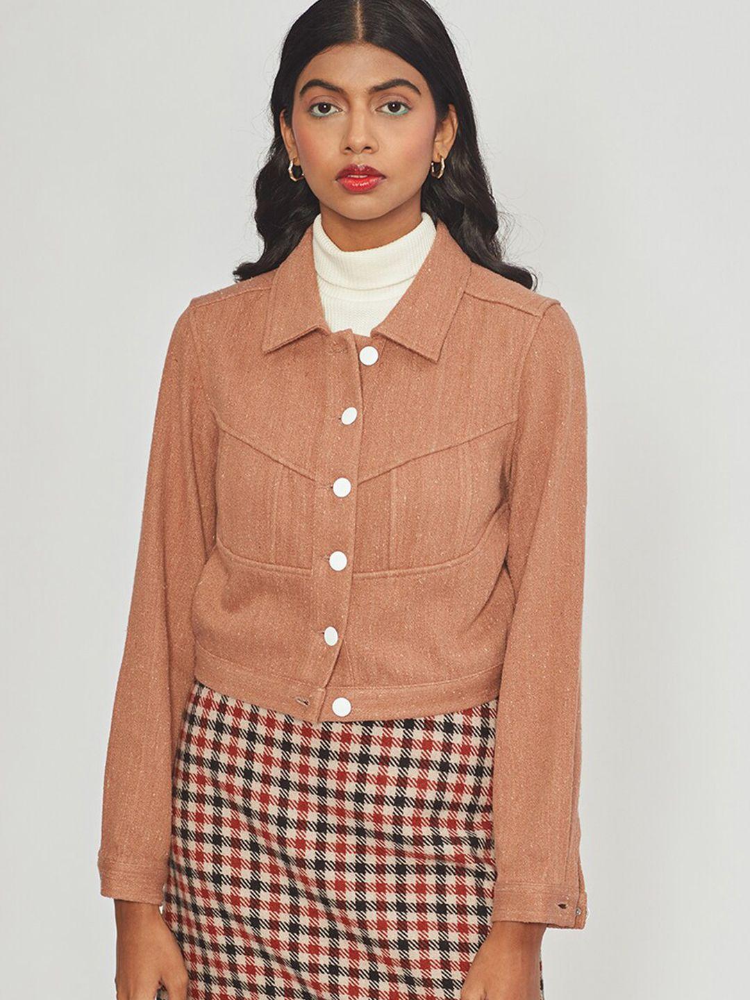 bhaane striped cotton regular open front jacket
