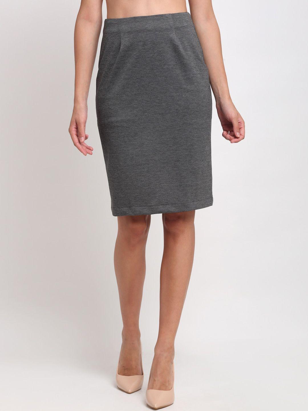 bhaane women charcoal solid knee-length pencil skirt