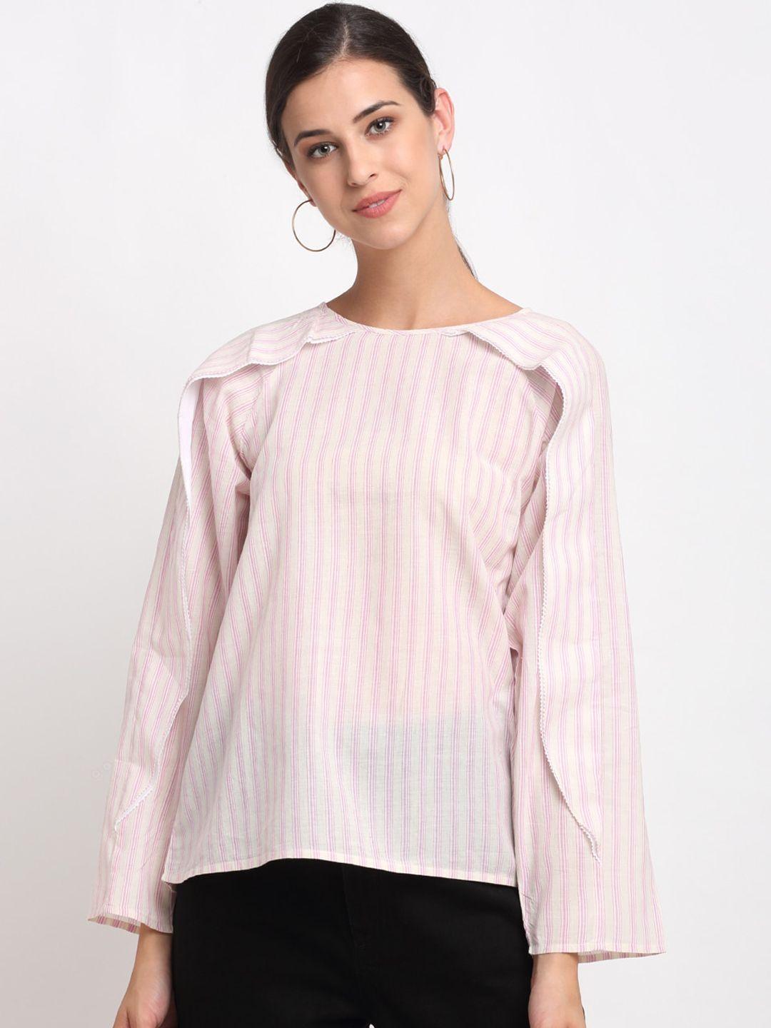 bhaane women pink striped pure cotton regular top