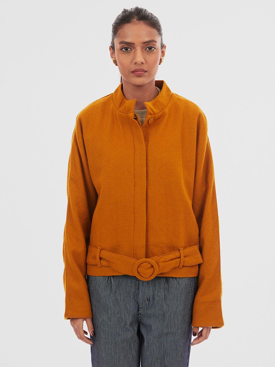 bhaane women rust orange solid tailored jacket