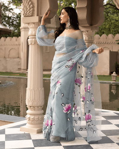 bhairavi handpainted organza saree