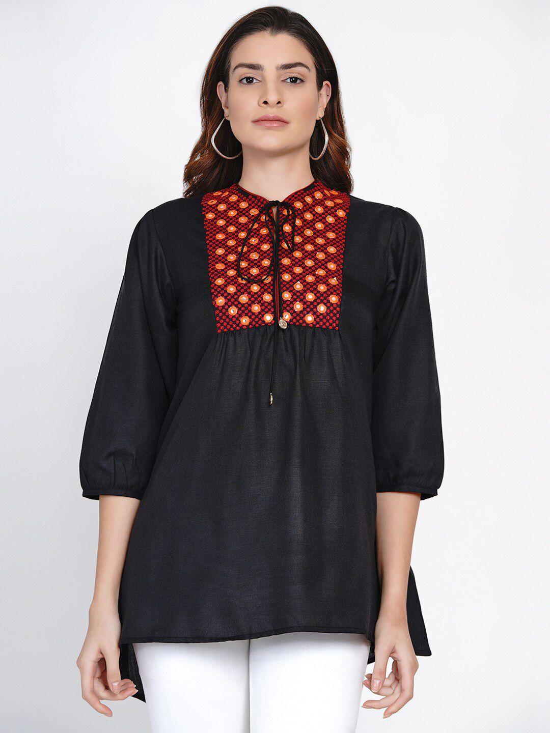 bhama couture black tunic with embroidered yoke