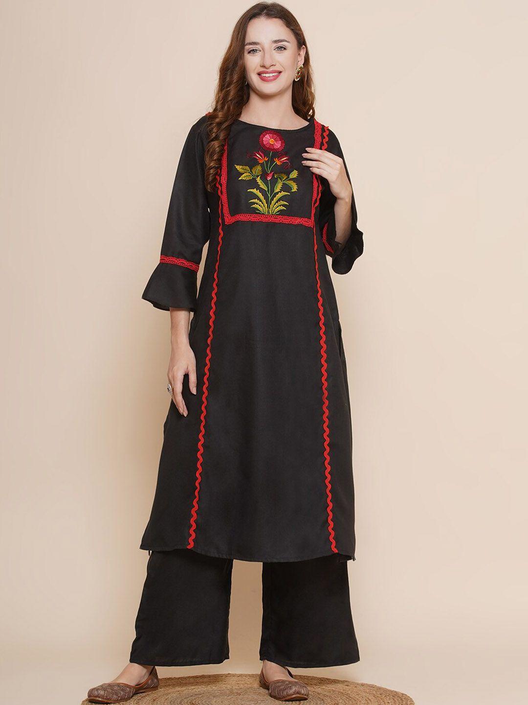 bhama couture floral embroidered yoke design straight kurta with palazzos
