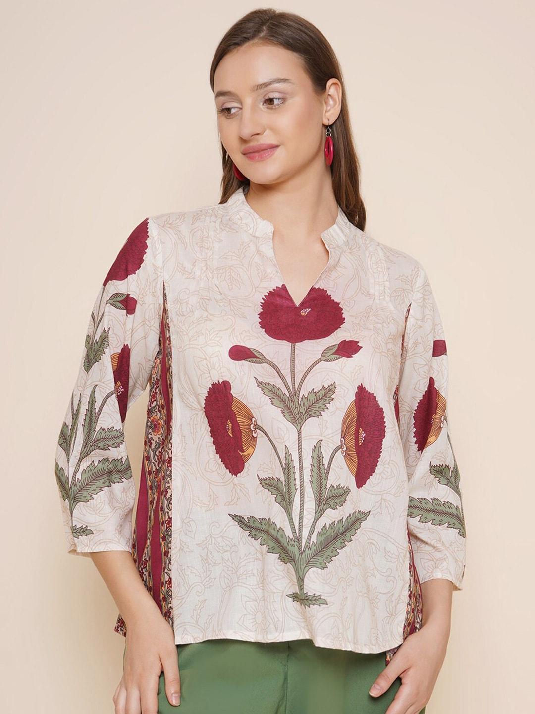 bhama couture floral printed mandarin collar top