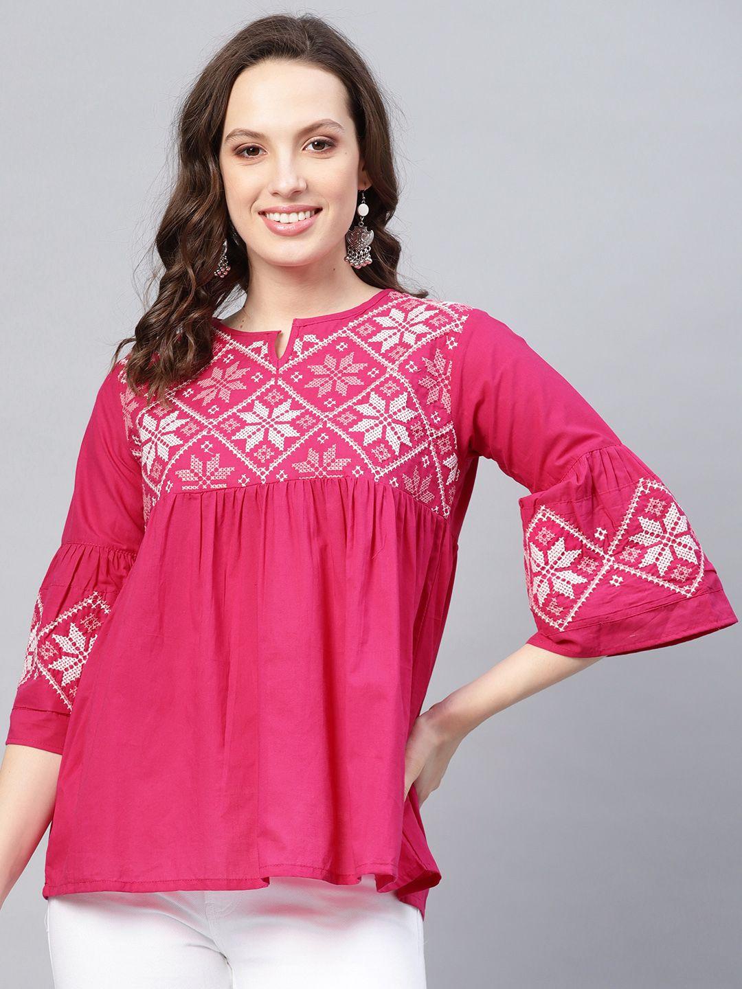 bhama couture pink embroidered empire pure cotton top
