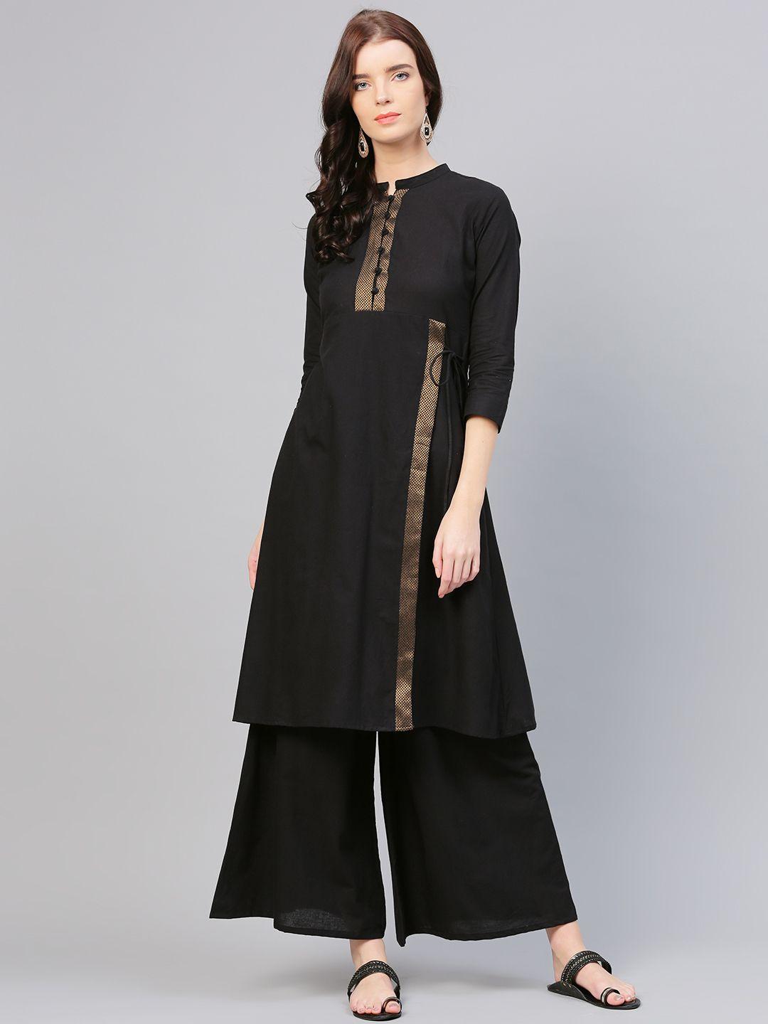 bhama couture women black solid kurta with palazzos