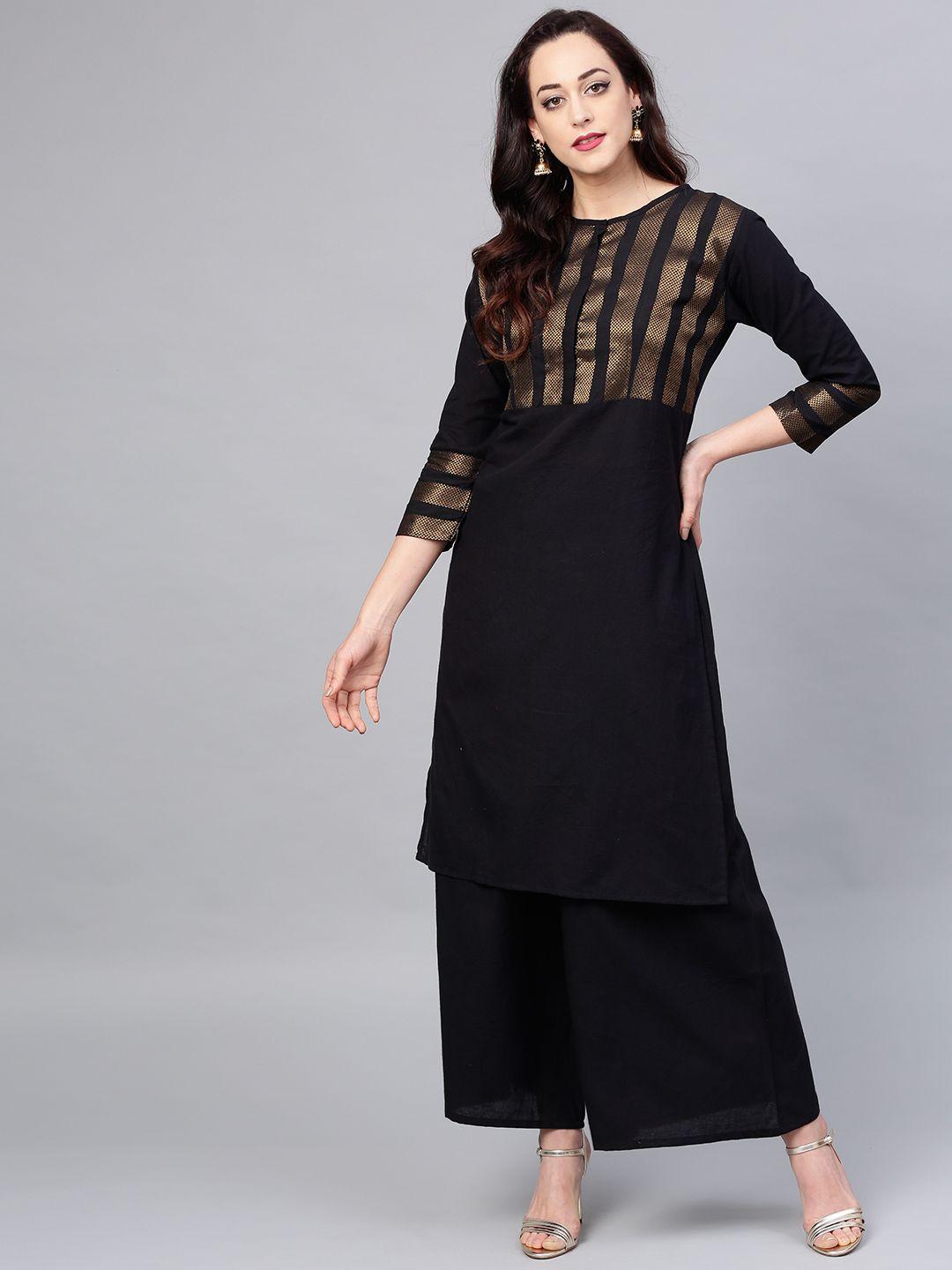 bhama couture women black yoke design kurta with palazzos
