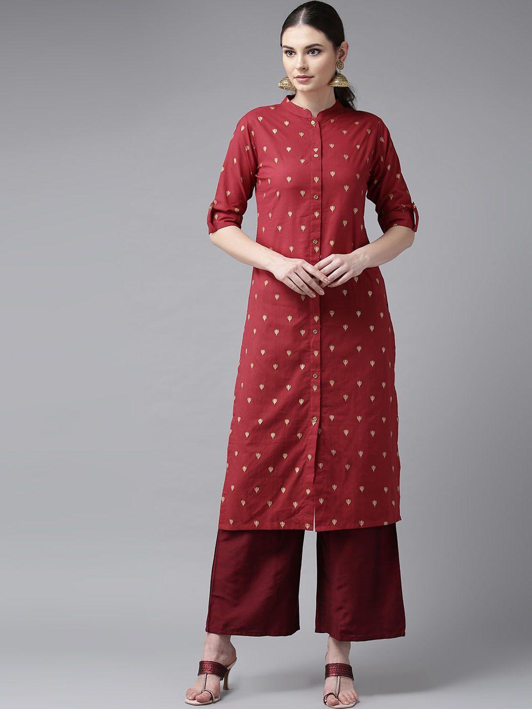 bhama couture women maroon ethnic motifs kurta